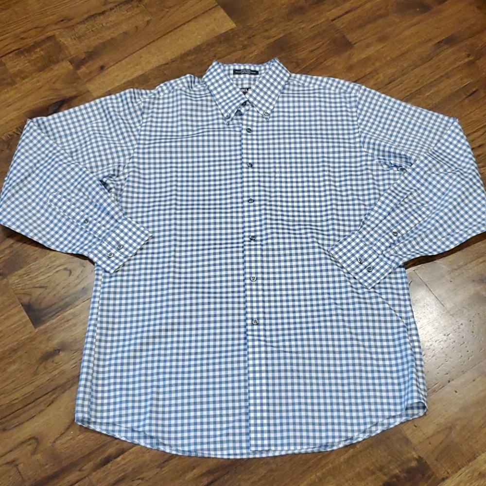Mens 16 1/2 35 blue and gray button down